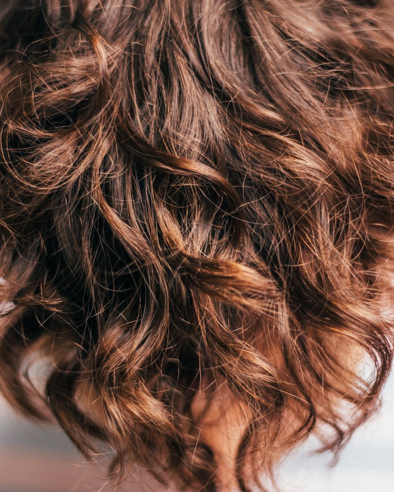 Antes: pelo castaño rizado con frizz